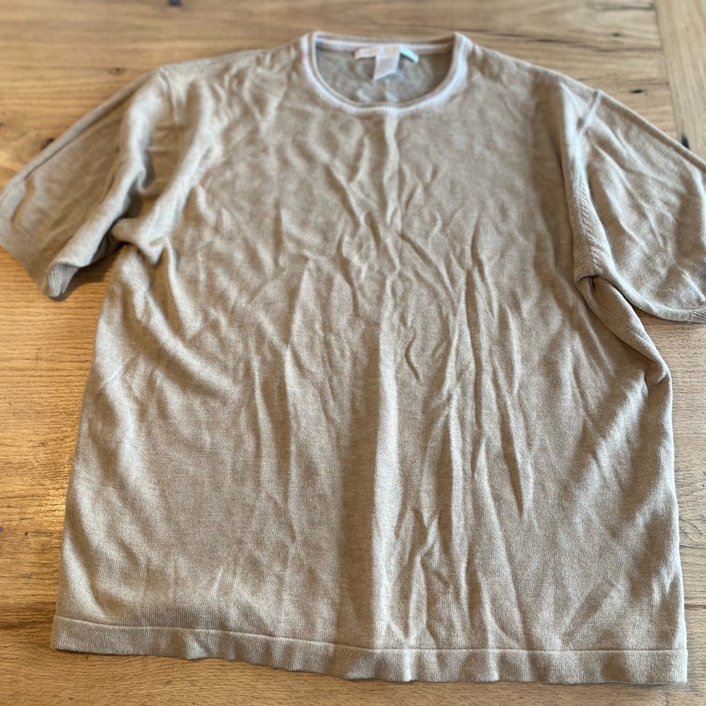 Perry Ellis Tan White Short Sleeve Sweater Men’s Medium Preowned